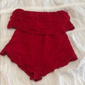 Red strapless romper